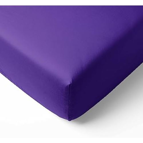 Bacati Solid Purple Fitted Crib Sheet 28" x 52", Soft Breathable Girls 100% Cotton Percale Sheet, Purple, for Girls, Fits US Standard Crib and Toddler Bed mattresses