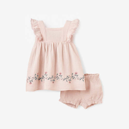 Blush Embroidered Organic Muslin Dress w/Blmr PINK / 3-6M