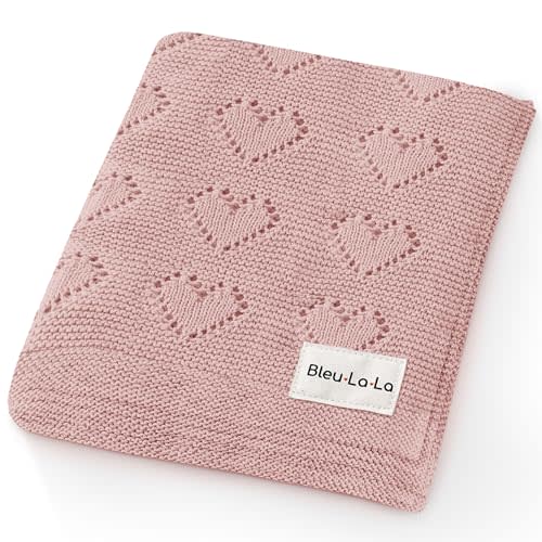 Bleu La La Swaddling Blanket for Girls - 100% Luxury Cotton Knit Heart Baby Blanket - Soft Warm Cozy Swaddle Receiving Stroller Crib Receiving Blanket for Newborns Infants & Toddlers (Pink, 0-2 Years)