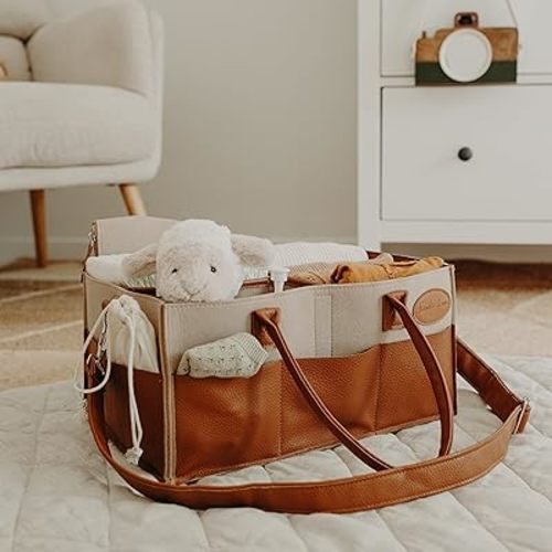 Frankie Lane baby diaper caddy organizer - Car diaper caddy, portable tote nappy bag storage for your nursery, changing table. Essential for newborns Registry must haves shower basket