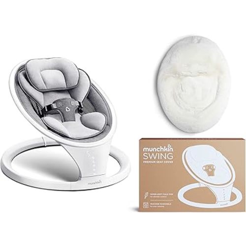 Munchkin Baby Swing, Portable and Lightweight, Bluetooth Enabled with Natural Sway in 5 Ranges of Motion and Premium Ultra-Soft Faux Fur Cover