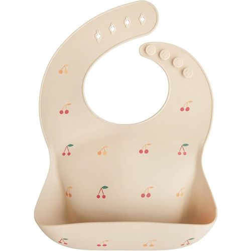 mushie Silicone Baby Bib | Adjustable Fit Waterproof Bibs (Cherries)