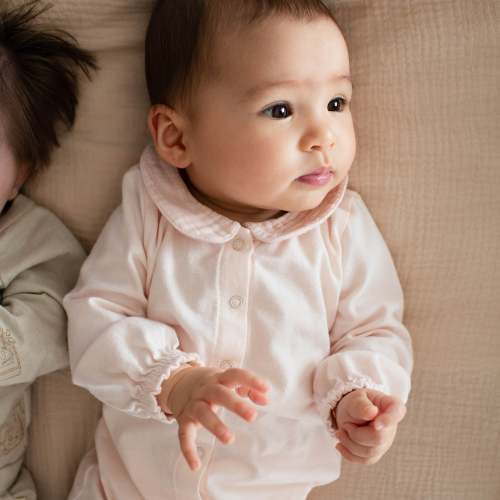 Muslin Collar Baby Girl Pink Jumpsuit – Size Preemie (PM)