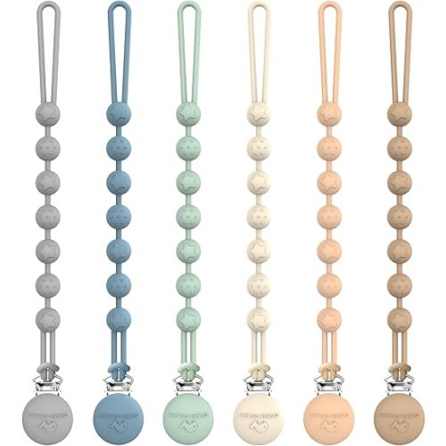 Cuddle Campus Pacifier Clip,Pack of 6 Pacifier Holder Clip with One Piece Design,Soft Flexible Silicone Baby Pacifier Holder with Texture for Boy and Girl