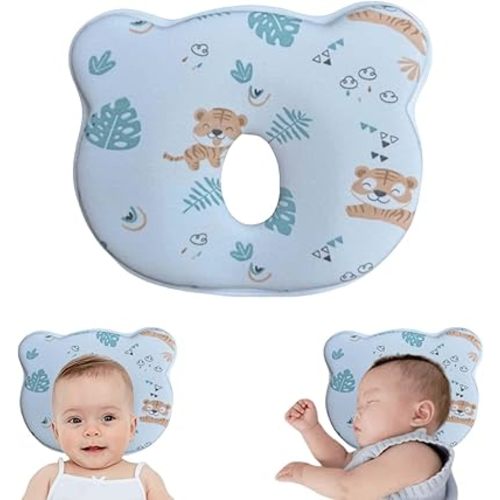 Memory Foam Baby Pillow, Convenient Cute Bear Shape Pillow, Comfortable and Soft, for Boys and Girls, Preventing Flat Head (Tiger)