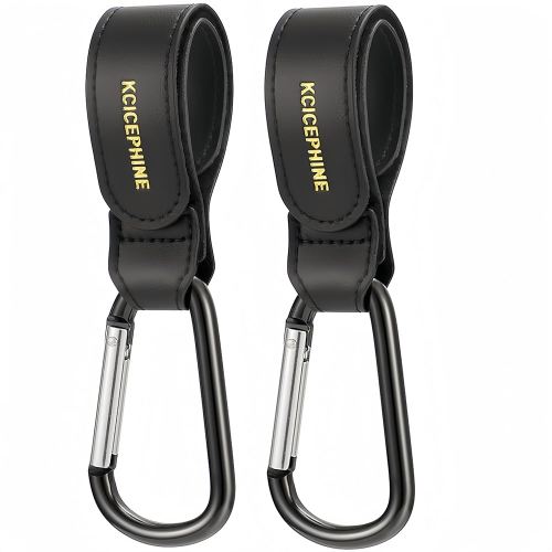 2 Pack Stroller Hooks, Stroller Straps for Diaper Bags,Adjustable Stroller Carabiner Clip,Baby Stroller Accessories for nuna,Uppababy,Bob,Hook for Bike,Scooter,Wheelchair,Walker Accessories(Black)