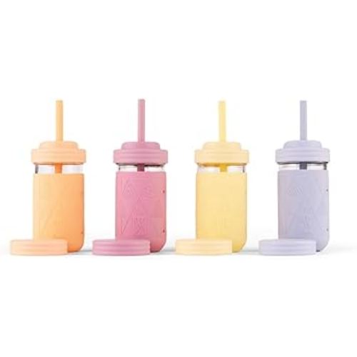Elk and Friends Kids & Toddler Cups | The Original Glass Mason jars 12 oz with Silicone Sleeves & Silicone Straws | Smoothie Cups | Spill Proof Cups