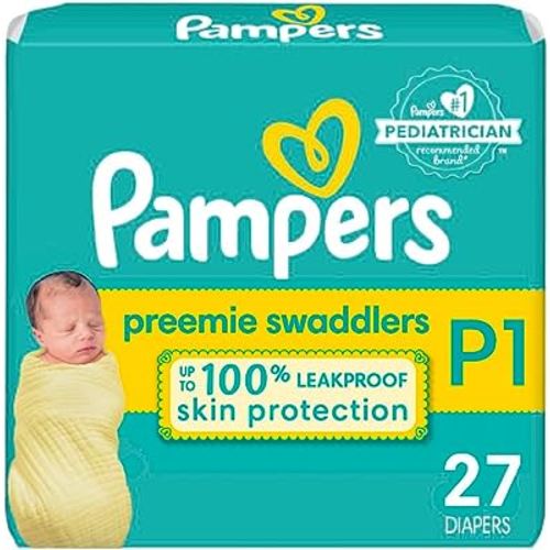 Pampers Swaddlers Diapers Preemie - Size P1, 27 Count, Ultra Soft Disposable Baby Diapers