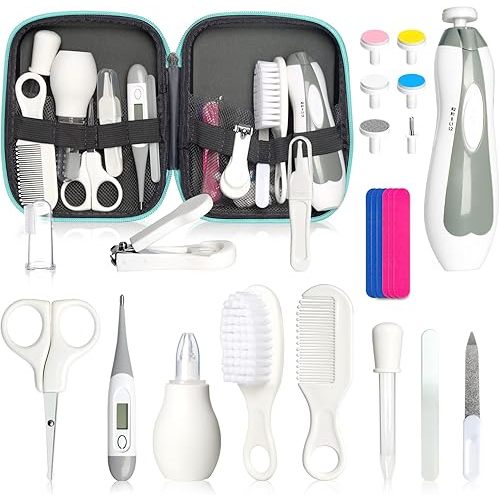 Baby Grooming Kit for Boys Girls Safety Newborn Nursery Essentials Grooming Set Gift for First-time Parents, Grey White 25 in 1