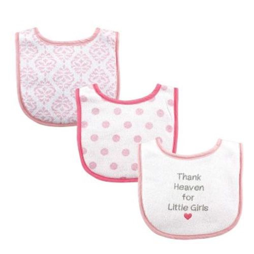 Luvable Friends Baby Girl Cotton Drooler Bibs with Fiber Filling 3pk, Thank Heaven Girls, One Size