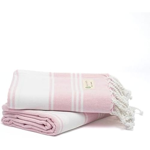 Salt Earth Cotton Turkish Beach Towel, Set of 2 Large, Bathroom, Beach Essentials, Gym, Quick Dry for Shower, Lightweight Large Towels for All (Candy Pink)