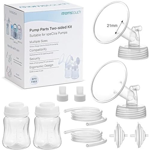 Pump Parts Compatible with Spectra S1/S2/9 Plus, Not Original Accessories, Full Set Replacements Include 21mm Flange, Duckbill Valve, Backflow Protector, Tubing and Bottle