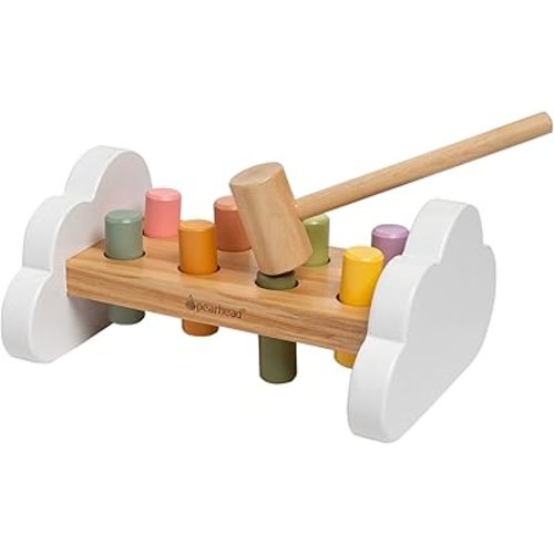 Pearhead Montessori Hammer Bench Toy, Pounding and Hammering Wooden Toy, Early Developmental Interactive Toddler Toy for Ages 1+ Years