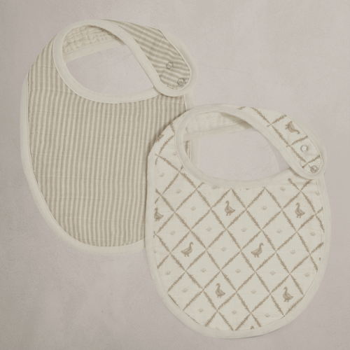 'Bear' Stripes & 'Duck' - Premium Muslin Bib 2-Pack