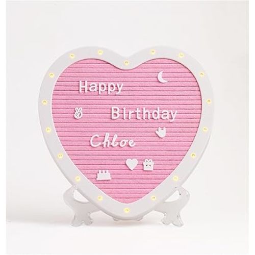 Heart-Shaped Felt Letter Board with Built-in LED Lights,10x10 Light-up Message Board with 663 Pre-Cut Letters,Cursive letters for Valentine’s Day Birthday Party,Pregnancy Announcement,Wedding