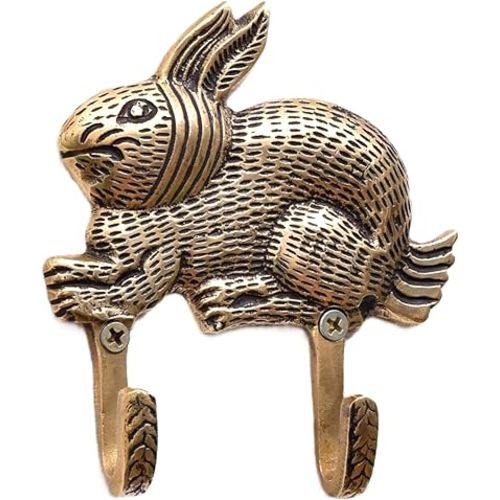 Indian Shelf Brass Kids Rabbit Wall Hooks Bunny Animal Coat Hooks for Wall Decorative Key Hooks for Wall Vintage Gold Key Holder Bunny Easter Decoration Backpack Hanger Unique Towel Holder