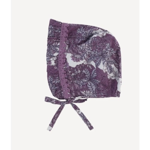 small ruffle lace bonnet | grape goldilocks floral | organic cotton woven