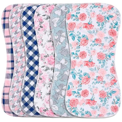 Baby Burp Cloths & Baby Bibs 2-in-1 Design Large Size 3 Layers Thicken 100% Cotton Super Absorbent and Soft Baby Spit Up Burping Rags Baby Burp Cloth Set for Girls 6 Pack