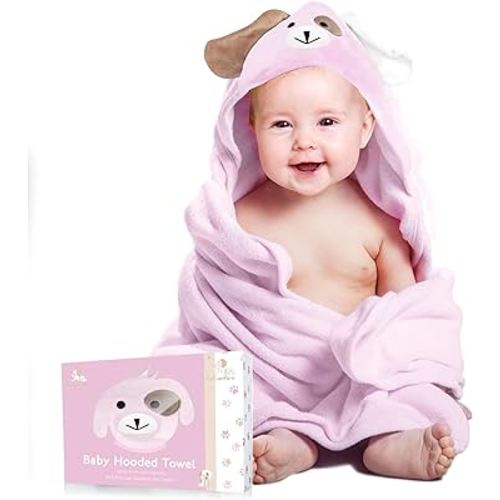 Premium Baby Towels with Hood - Ultra Soft, Absorbent Viscose Made of Bamboo, Extra Large 35 x 35 Inches, for Boys and Girls, Newborn Shower Gift, Pink