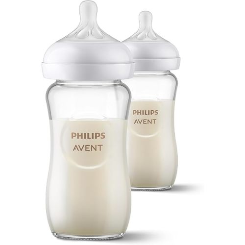 Philips Avent Glass Natural Baby Bottle with Natural Response Nipple, 8oz, 2pk, SCY913/02