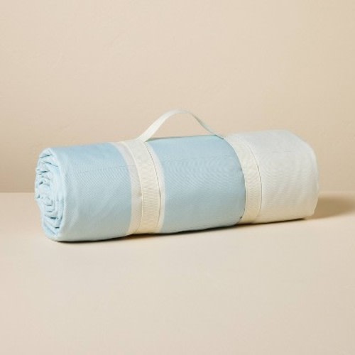 72"x72" Bold Stripe Picnic Blanket Cream/Light Blue/Red - Hearth & Hand™ with Magnolia: Machine Washable, Recycled Polyester