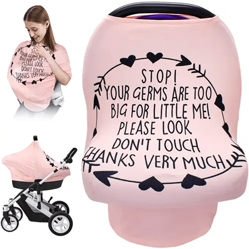 Nursing Breastfeeding Cover, Baby Car Seat Cover Infant Carseat Canopy,Versatile Stroller/High Chair/Shopping Cart/Carrier Covers, Newborn Boys Girls Shower Gift Registry Stuff-Stop No Touching Sign