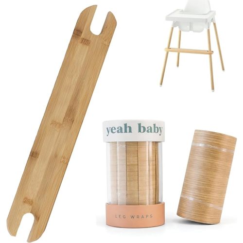 Yeah Baby Goods Adjustable Footrest & Leg Wrap Set Compatible with the IKEA Antilop Highchair (Cherry) - High Chair Accessories Bundle - Attachable Foot Rest w/Support Clamps & Matching Leg Stickers