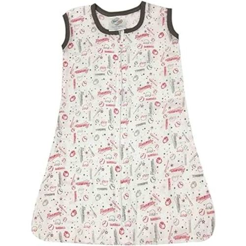Bacati Baseball Muslin Sleep Sack, Red/Grey, Newborn