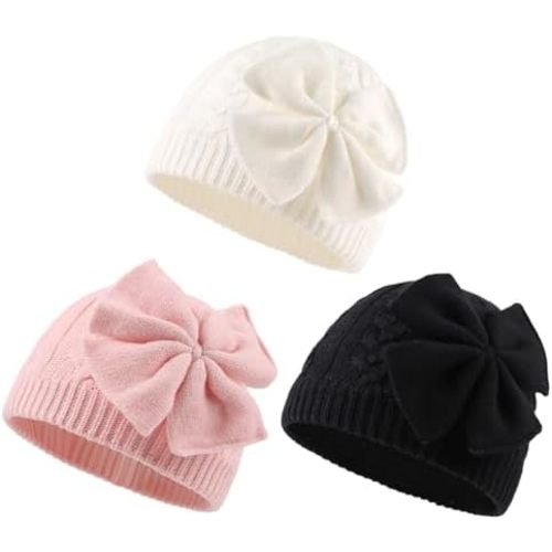 Winter Warm Knitted Baby Hat for Girls Cotton Lined Infant Toddler Girls Hat Autumn Cute Bow Classic Girls Beanie 0-6Y