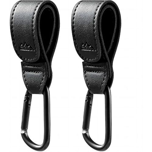 Baby Stroller Hooks Bag Hooks for Hanging Diaper Bags Multipurpose Hooks for Grocery Shopping Bags Premium Vegan Leather Pram Straps 2 Pcs (Black)