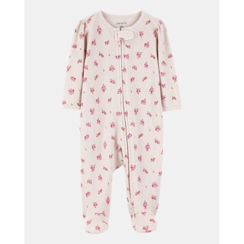 Baby Girl Floral 2-Way Zip Waffle Knit Sleep & Play Pajamas - Khaki - Carter's | Carter's