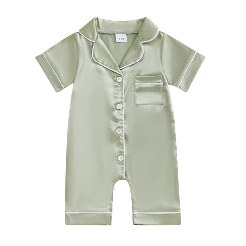 Newborn Baby Boy Girl Silk Pajamas Romper Shorts Sleeve Button Down Satin One Piece Onesie Pjs Infant Sleepwears