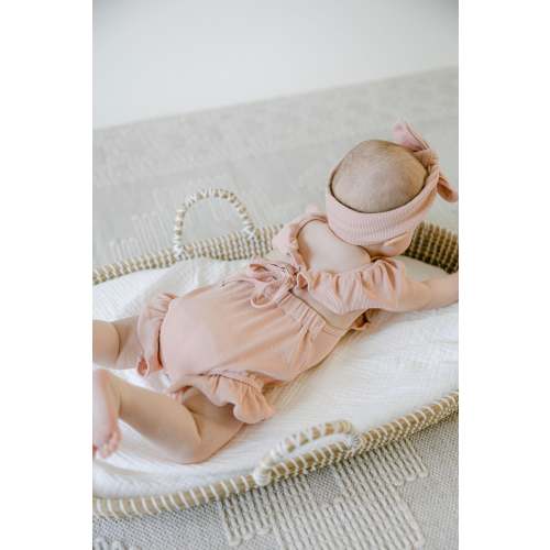 Ribbed Ruffle Romper with Matching Bow – Bella Berry Designs