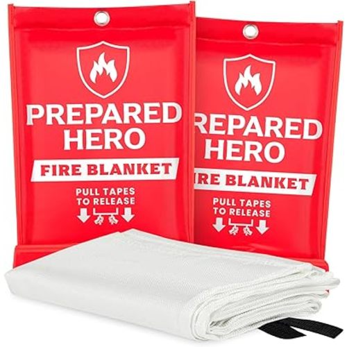 Prepared Hero Emergency Fire Blanket - 2 Pack - Fire Suppression Blanket for Kitchen, 40” x 40” Fire Blanket for Home, Fiberglass Fire Blanket