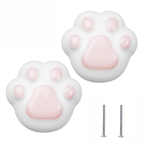 Generic Cabinet KnobDrawer PullCeramic HandlesCupboard KnobDrawer Pull Cat Paw Ceramic Colorfull Children Handles Cabinet Knob 2PCSWhite