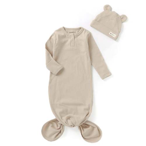 JBØRN Organic Cotton Knotted Baby Gown & Hat - Vanilla