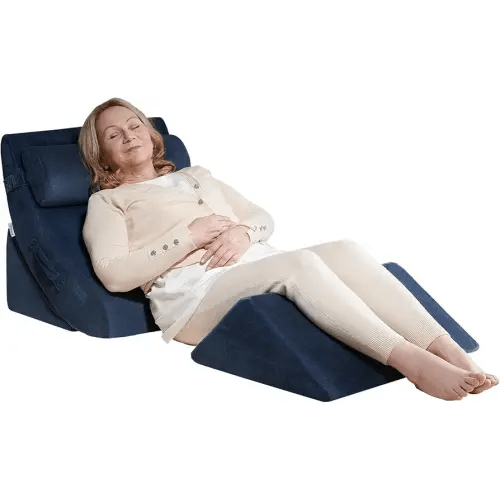 Qirroboni 4PCS Orthopedic Bed Wedge Pillow Set, Adjustable Pillows for Neck Back and Leg Pain Relief Comfortable & Post Surgery Foam- Heartburn Anti Snoring Acid Reflux & GERD Sleeping Full Navy