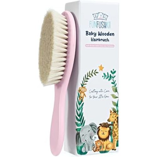 Baby Hair Brush with Soft Goat Bristles - Wooden Cradle Cap Brush for Newborns, Infants, Toddlers, and Kids - Gentle Scalp Grooming and Styling for Baby Girls and Boys (Rosa)