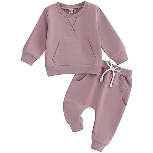 Ledy Champswiin 0-3 Years Neutral Outfits Toddler Baby Boy Girl Clothes Solid Color Sweatsuits Fall Winter Tops & Pants