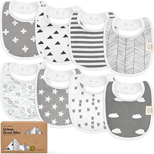 8-Pack Organic Baby Bibs for Boys, Girls - Soft Cotton Drooling and Teething Baby Bibs, Baby Girl Bibs, Baby Boy Bibs, Baby Drool Bibs for Baby Girl, Boy, Newborn Infant Bibs (Grayscape)