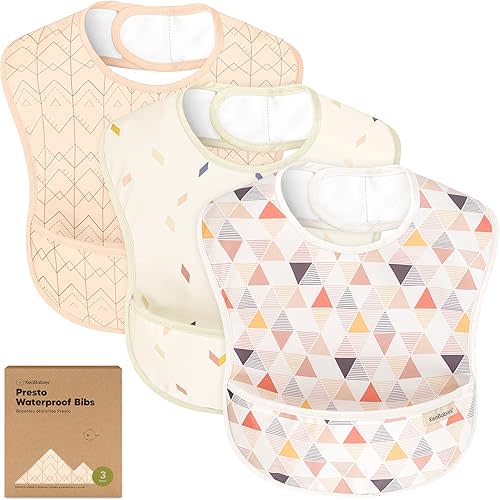 3-Pack Waterproof Baby Bibs for Eating - Lightweight Baby Bib with Food Catcher, Mess Proof Toddler Bibs, Waterproof Bibs for Baby Boys, Baby Girls, Feeding Bibs, Drool Bibs, Baby Food Bibs (Prism)