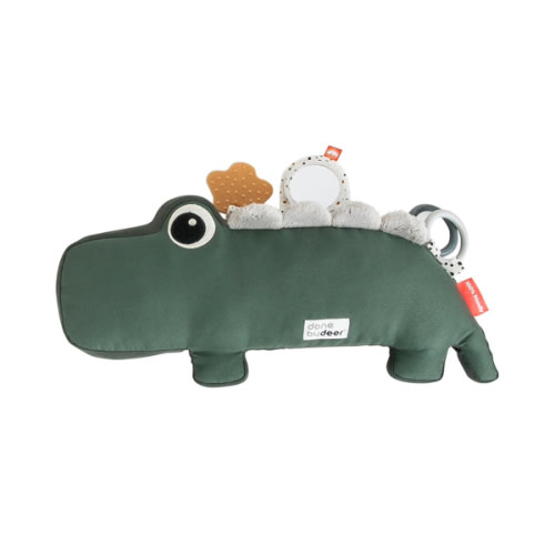 Done by Deer Tummy Time Activity Toy Croco Green - Soft Pillow with Teether, Rings, Mirror, Tags, and Crinkle Sounds for Sensory Exploration & Neck/Back Strength