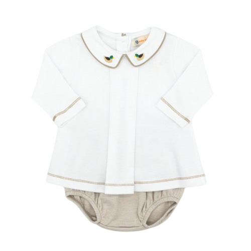 Boys Pleated Shirt Diaper Set with Embroidery - Mallards