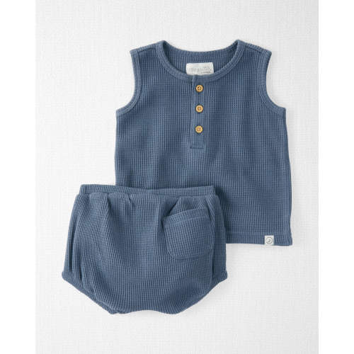 Baby 2-Piece Waffle Knit Bubble Shorts Set Made with Organic Cotton - 6M - Style,Coastal Blue