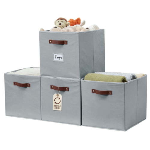 DECOMOMO Large Cube Storage Bin, Fabric Storage Bin, Organizing Cubes (Grey, Set of 4)