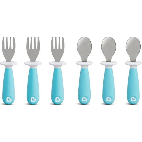 Munchkin® Raise™ Toddler Fork and Spoon Utensil Set, Rest Keeps Tip Off Table, BPA Free, 6 Pack, Blue