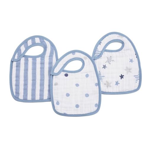 aden + anais 100% Cotton Muslin Snap Bib – Super Absorbent, Soft 3-Layer Baby Bib for Boys & Girls with Adjustable Snap-Closure for Teething, Eating, Drooling, 3-Pack, Rock Star