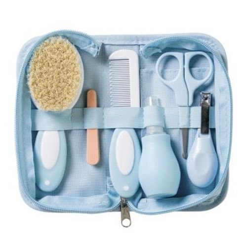 SARO Blue Baby Grooming Kit: Natural Bristle Brush for Gentle Newborn Scalp Care & Travel Case