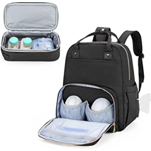 BAFASO Wearable Breast Pump Bag with Cooler and Laptop Sleeve (Compatible with Elvie and Momcozy Breast Pump), Breast Pump Backpack for Wearable Breast Pump (Patent Pending), Black