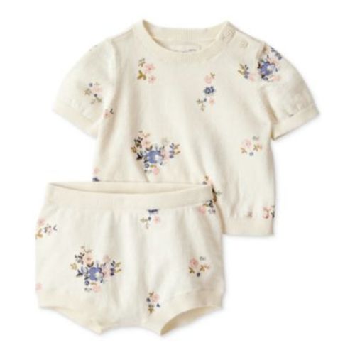 Baby Girls 2-Pc. Organic Cotton Floral Top & Shorts Sweater Set
